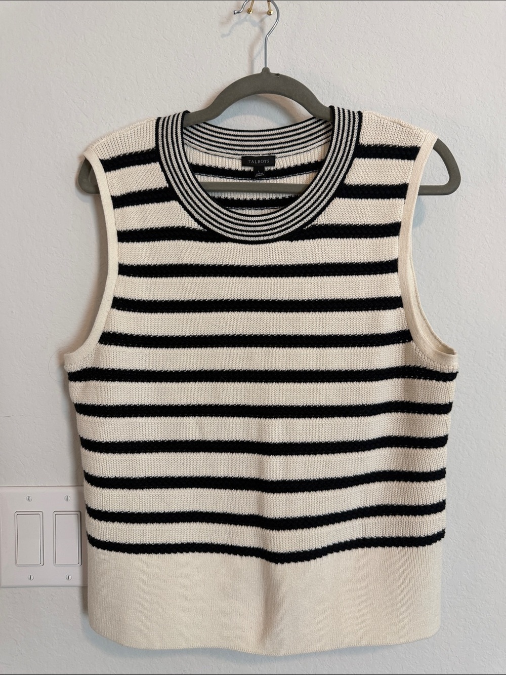 Talbots Cream and Black Striped Knit Sleeveless Top